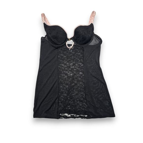 Essentials by ABS Black Lace & Mesh Babydoll Lingerie Size Large - Picture 2 of 8